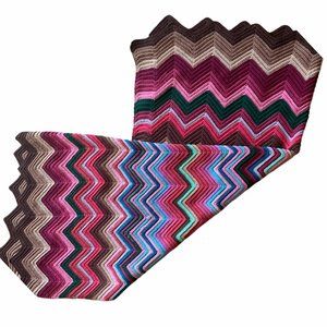 Vintage Zig Zag Crocheted Multicolor Boho Blanket